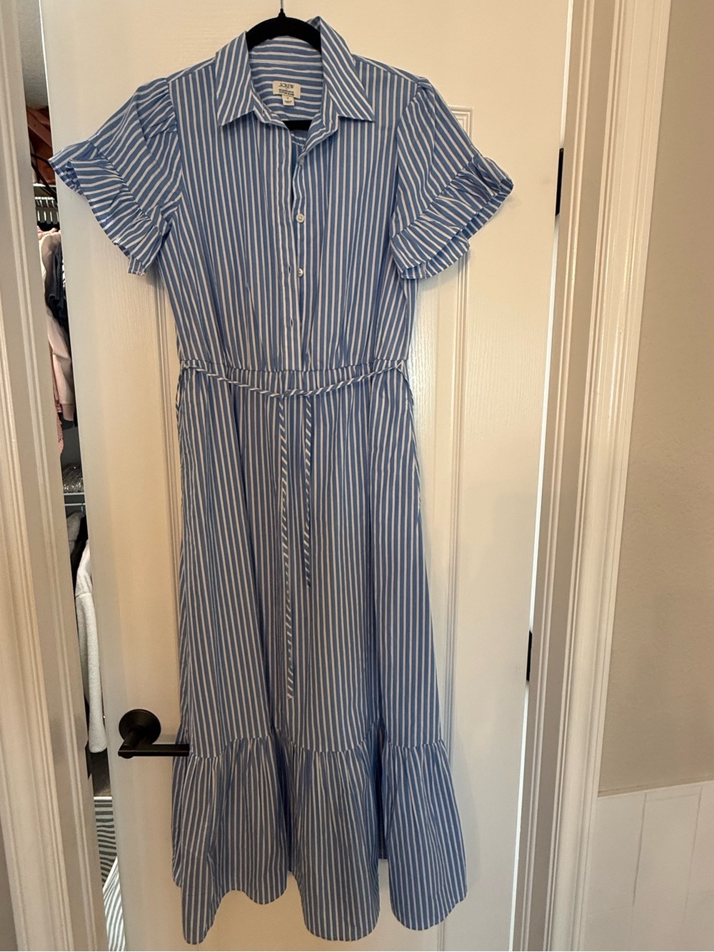 J. Crew Striped ruffle-sleeve shirt-dress
 Midi